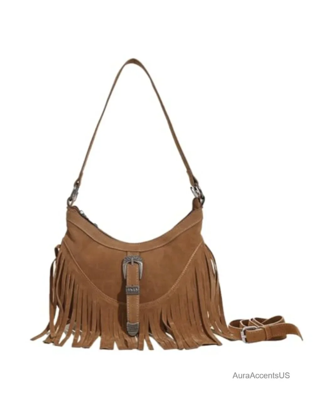 Western Fringe Hobo Crossbody Bag with Tassel Faux Suede Shoulder Purse